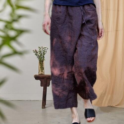 Rust Purple Blue Color Waist Overlapping Degree Of Tightness Pull Rope Nine Part Small Directly Cuffless Trousers h190426