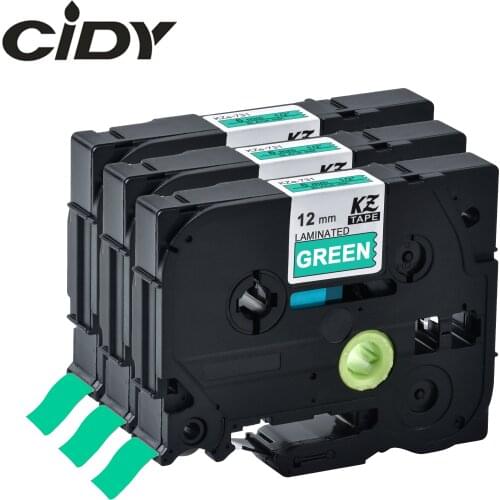 CIDY 3Pcs TZe735 TZe 735 Label Tape P Touch Compatible For Brother tz 735 tz735 White on Green Laminated Ribbon Cassette