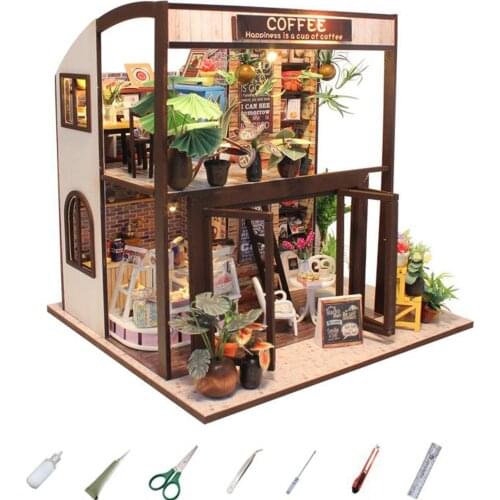 DIY Mini Wooden Dollhouse with LED & Dust Proof Cover Pretend Play for Gifts