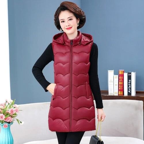 Long Sleeveless Jacket Solid Hooded Quilted Zipper Ladies Casual Slim Winter Vests Pockets Padded Fashion Waistcoat for Female
