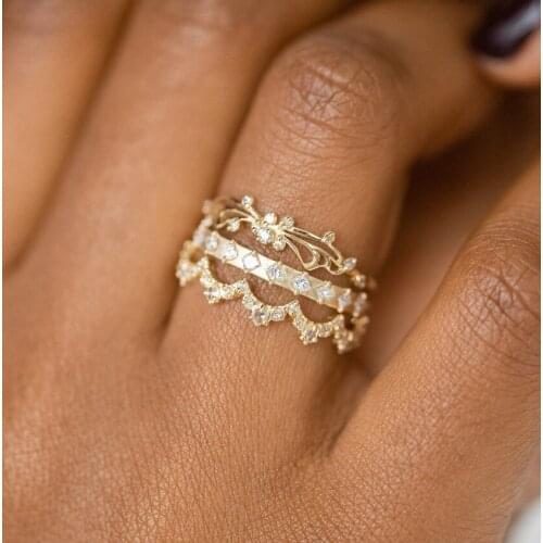 New Trendy Vintage Ring Crown Flower Ring Set Anniversary Girl Gift Elegant Crystal Female Womens Ring Jewelry bijoux femme