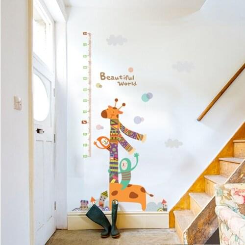 Cute Giraffe Wall Sticker Height Scale Measure Sticker For Baby Room Kid Room Nursery Cartoon Animal Wall Art Chirldren Birthday