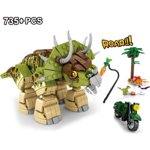 Cute Triceratops 735pcs Jurassic World Dinosaur Dion DIY Model Animals Building Blocks Bricks Figures Toys For Children Gifts