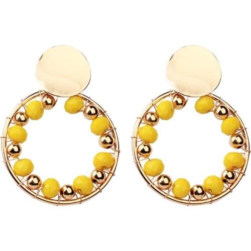 Trendy Gold Hoop Earrings Unique Statement Round Boho Crystal Beaded Hoops Earrings For Women Girls Jewelry Gifts 2020 New