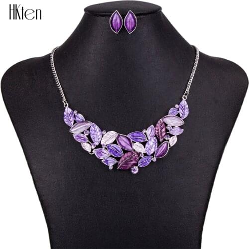 MS1504423 Fashion Jewelry Sets Hight Quality 5 Colors Necklace Sets For Women Jewelry Silver Plate Crystal Unique Leaf Design