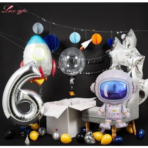 Outer Space Set Universe Galaxy Foil Balls Astronaut Rocket Banners Balloons Birthday Party Boy Kids Toys Baby Shower Supplies