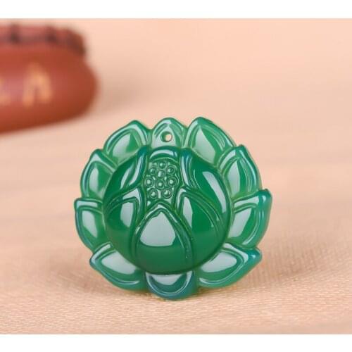 Natural Agate Lotus Pendant Beads Necklace Charm Jewellery Fashion Accessories Hand-Carved Man Woman Luck Amulet Gifts Free rope