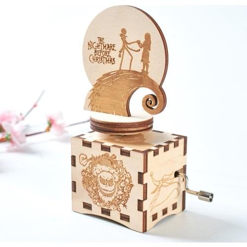 New Antique Carved Halloween Theme Hand Cranked Music Box Wood Childrens Day Gifts Birthday Gifts