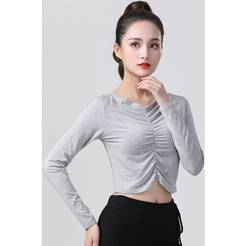2021 New CM013 Long Sleeve Female Latin Dance Tops Wrinkle Design Latin Dancing Tops Performamnce Modern Dance Dress