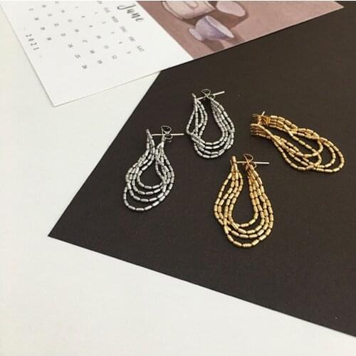 SRCOI New Fashion Metal Multilayer Chain Tassel Long Drop Earrings Women Simple Temperament Jewelry Accessories Gifts 202105