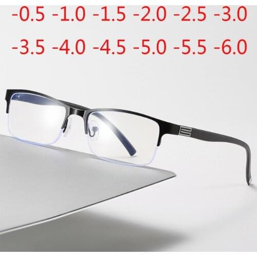 Finished Myopia Glasses Men Women Metal Half Frame Eyeglasses Sutdent Short Sight -0.5~ -6.0 Diopter