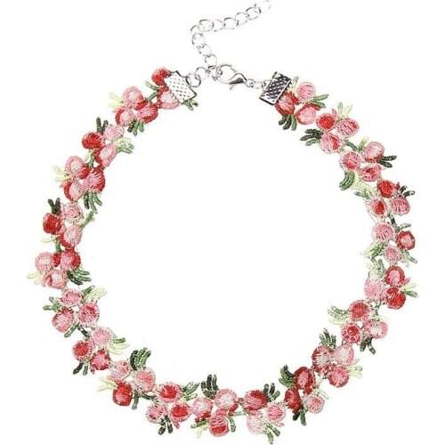 1pc Romantic Sweet Flower Charms Chian Necklace Choker For Women Girl Collars Cute Flowers Fabric Lace Jewelry Accessories