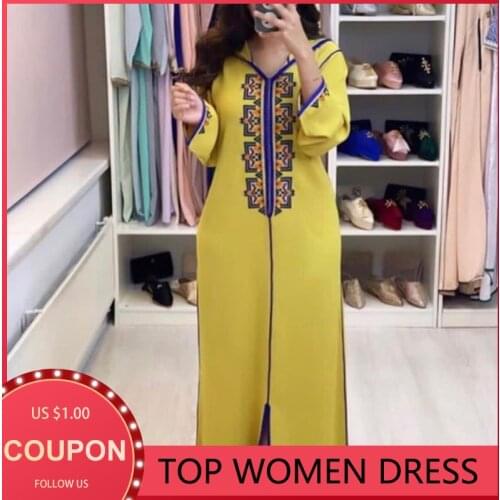 Long Women Dress Dubai Abaya 2021 Summer Oversized Casual Hooded Print Muslim Long Sleeves Robe Maxi Dresses Vestiods Yellow