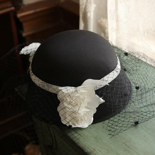 French Style Black Dot Veil Bucket Hat Wedding Fedoras Vintage Satin Fascinator Ladies Church Dinner Banquet Derby Hat Headwear