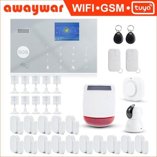 Awaywar Tuya Alarm System 433MHz Wireless WIFI GSM RFID Security kit APP Remote Control Burglar Smart Home PIR Door Detector