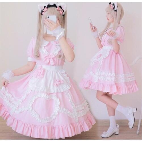 Sweet Pink Candy Lolita Dress Lace Bowknot Short Sleeve Summer Dress Kawaii Girl Gothic Dress B1850