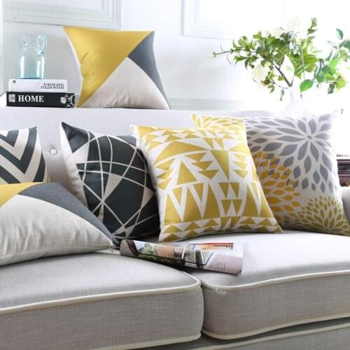 Modern Geometric Cushion Cover Yellow Pillows Decorative Pillowcase Grey Throw Pillows Sofa Chair Cushion Cover Home Decor 45x45
