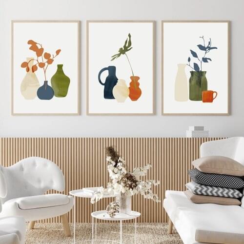 Modern Vase with Leaves Poster Botanical Wall Art Nordic Canvas Painting Abstract Print Picture for Living Room Home Decoration