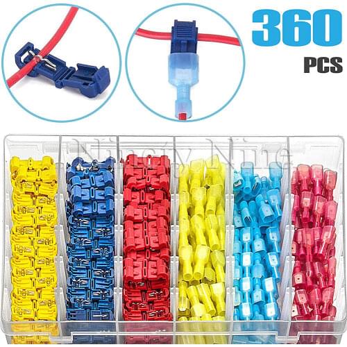 T-Tap Wire Connectors, Self-Stripping Quick Splice Electrical Wire Terminals, Insulated Male Quick Disconnect Spade Terminals