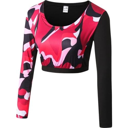 2021 Workout Sport Tops camouflage Long Sleeve Yoga shirt crop top Female fitness Top Running gym Sportswear