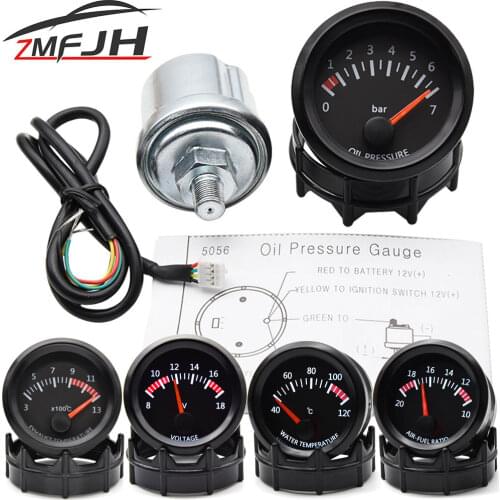 2" 52mm 12V Universal Auto Car Oil Pressure Gauge 0-7Bar Oil Press Gauge LED Meter with Sensor For 12V Racing Gauge Black Holder