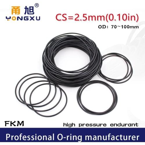 Fluorine rubber Ring Black FKM O-ring Seal CS2.5mm OD70/72/75/80/85/90/95/100*2.5mm O Ring Seal Gaskets Oil Ring Sealing Washer
