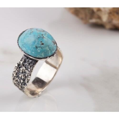 UM US JEWELRY Turquoise Natural Stone 925 Sterling Silver Women 'S Ring