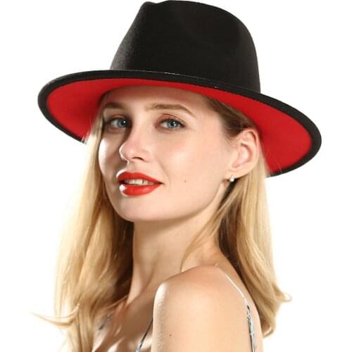 Autumn Winter Womens Felt Hat Fedoras Big Brim Hats For Women British Style Vintage top hat Lady Flat Brim Fedoras HF19