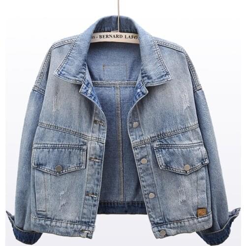 Blue Water wash short jean jacket women Korean style slim denim jackets ladies Outerwear casual student coat