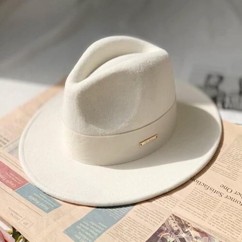 Autumn and winter hat the new web celebrity about white wool fedora for women flat cap fashion