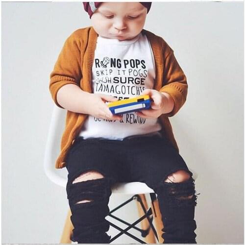 2-7T Children Boyrs Girls Ripped Pants Cute Kids Boys Denim Holes Jeans Clothes