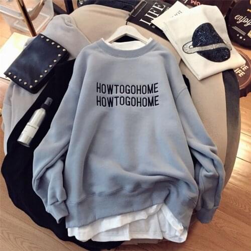 Oversize Autumn Winter Plus Velvet Warm Loose Fake Two-piece Sweatshirt Plus Plus Size Womens Long-sleeved Top