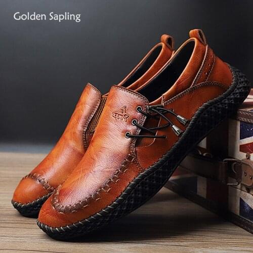 Golden Sapling Classics Loafers Fashion Mens Casual Shoes Breathable Leather Formal Leisure Men Shoe Retro Business Dress Flats