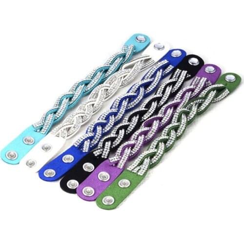 Hot Sale 6 Row Rhinestone Multilayer Slake Leather Bracelet Crystal Cross Skin Bracelet&Bangles 12 Colors Fine Jewelry For Women