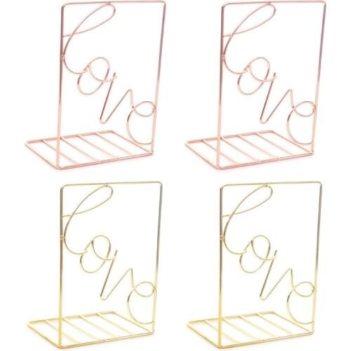 2Pcs/Pair Creative Love Shaped Metal Bookends Desk Storage Holder Shelf Book Organizer Stand