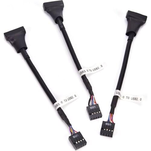 5PCs Female Adaptor Cable Adapter for PC Computer Black USB 2.0 9 Pin Housing Male To Motherboard USB 3.0 20pin