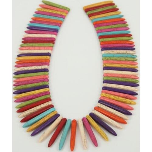 5x38mm Approx79pcs Top Drilled Multi-color Magnesite Beads Pendants,Stick Needle Point Howlite Making Supply