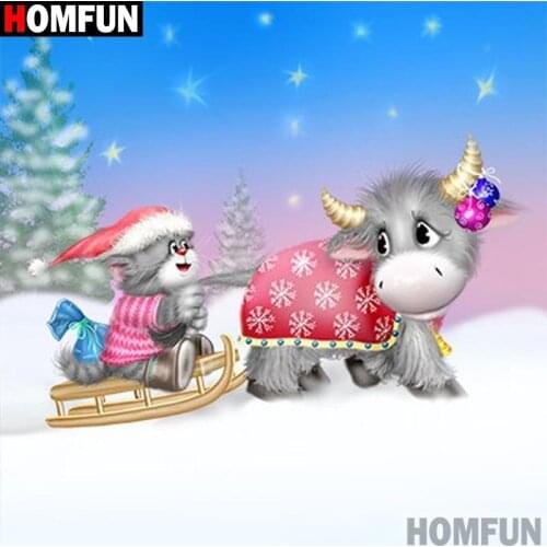 HOMFUN Full Square/Round Drill 5D DIY Diamond Painting "Cat cow" 3D Embroidery Cross Stitch 5D Home Decor A16755