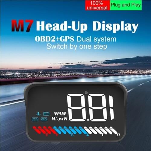 Car Head Up Display OBD2 GPS Dual System Speedometer Speed RPM Fuel Consumption Driving Time with Alarm Windshield Projector