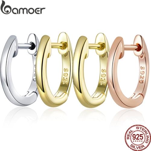 BAMOER Genuine Sterling Silver 925 Hoop Earrings for Women 2 Color Tiny Ear Hoops Rose Gold Color Female Jewelry Brincos SCE808
