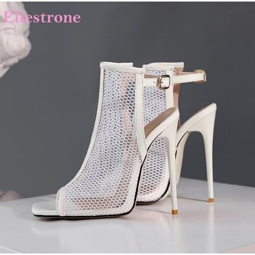 2021 Summer Brand New Sexy White Black Women Sandals Breathable Mesh Super High Heels Lady Party Shoes Plus Big Size 10 43 48