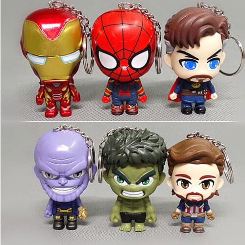 Disney Anime Marvel Avengers Spiderman Keychain Superhero Heroes Figures Cartoon Iron Man Spiderman Keyring PVC Toys Gifts
