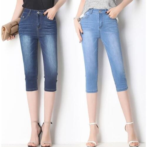 Brand Pants 2019 High Quality Calf-Length Jeans Women Elastic Skinny Washed soft pants Female High Waist Blue Casual Jeans
