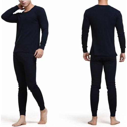 Home Seamless Men Underwear Suit Solid Color O Neck Long Sleeved Autumn And Winter Men Mid Length Underwear Suit