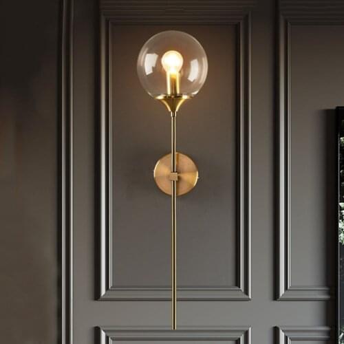 E27 Bedroom Bedside Wall Lamp Nordic Glass Ball LED Wall Light Clear Ball Mirror Bathroom Corridor Hotel Wall Light