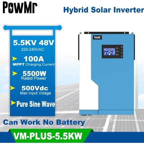 PowMr Hybrid Inverter 3.5/5.5KW Pure Sine Wave Solar Inversor Buit-in MPPT 100A Solar Controller For Max 500V Without Wifi Moudl