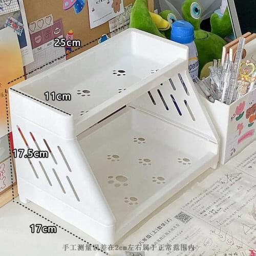 Ins Cute Desktop Double-layer Folding Storage Rack Dormitory Storage Artifact Desk Girl Sundries Rack Office Supplies