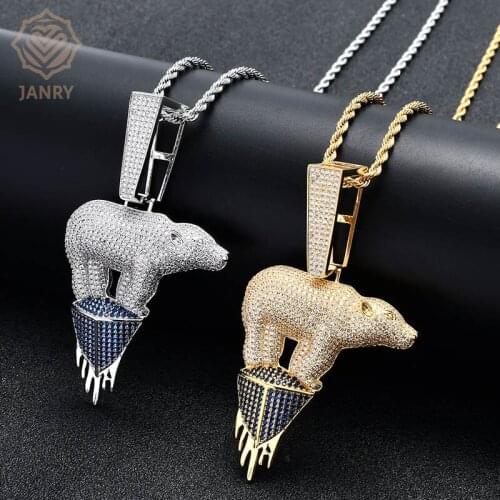 JANRY Glacier Polar Bear Pendant Necklace Gold Silver Color Necklace With 60cm Stainless Steel Rope Chain For Men Women