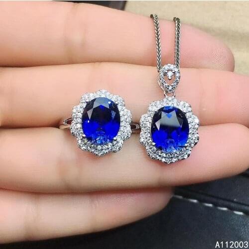 KJJEAXCMY Fine Jewelry 925 sterling silver inlaid natural sapphire female ring pendant set fashion supports test