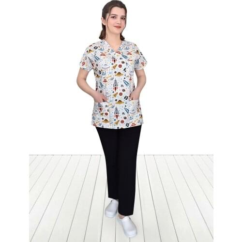 Nur Orthopedics MASTER LIKRA White Planet COTTON-LYCRA Unisex Bottom Top Jersey Set